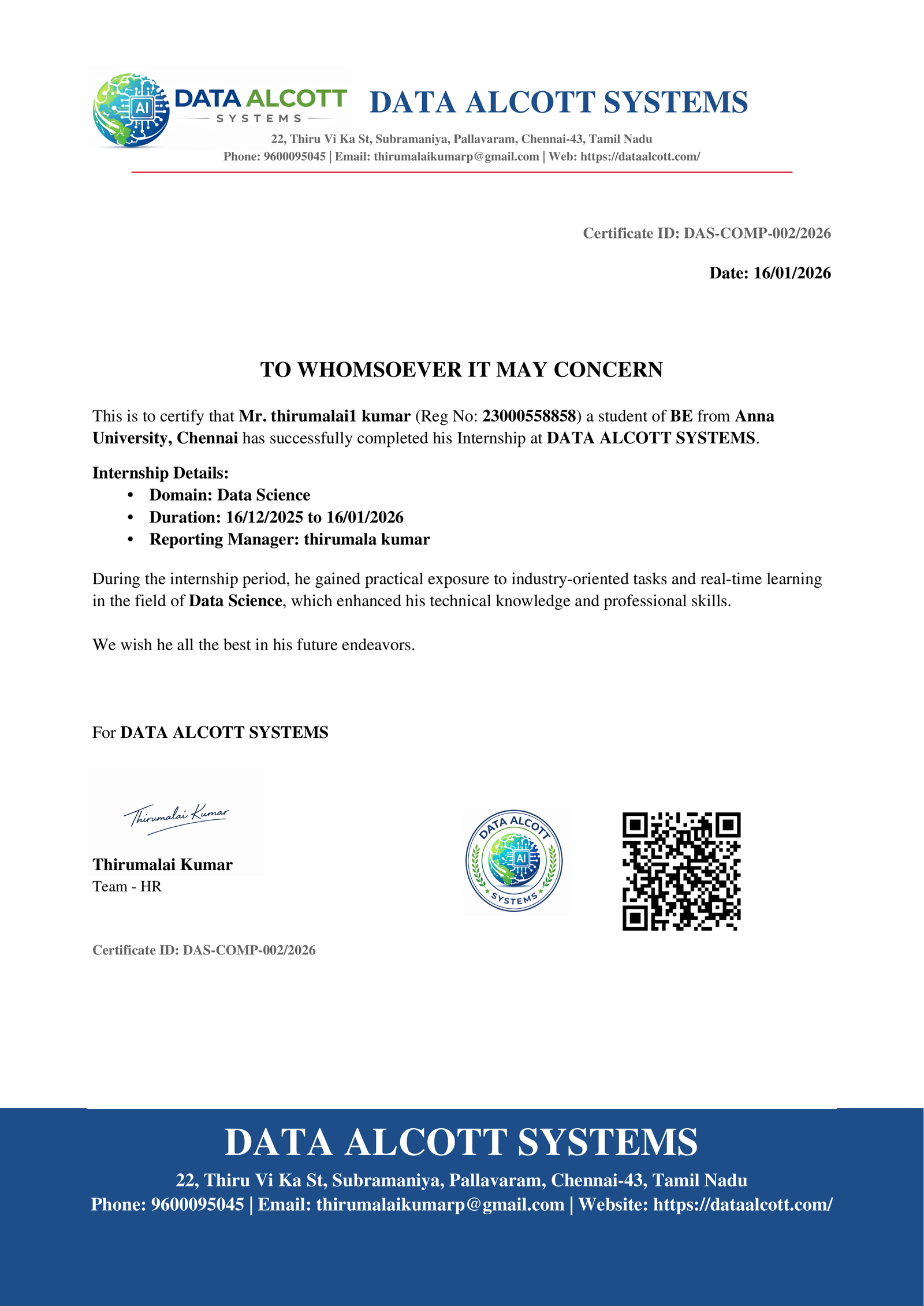 Internship Completion Certificate